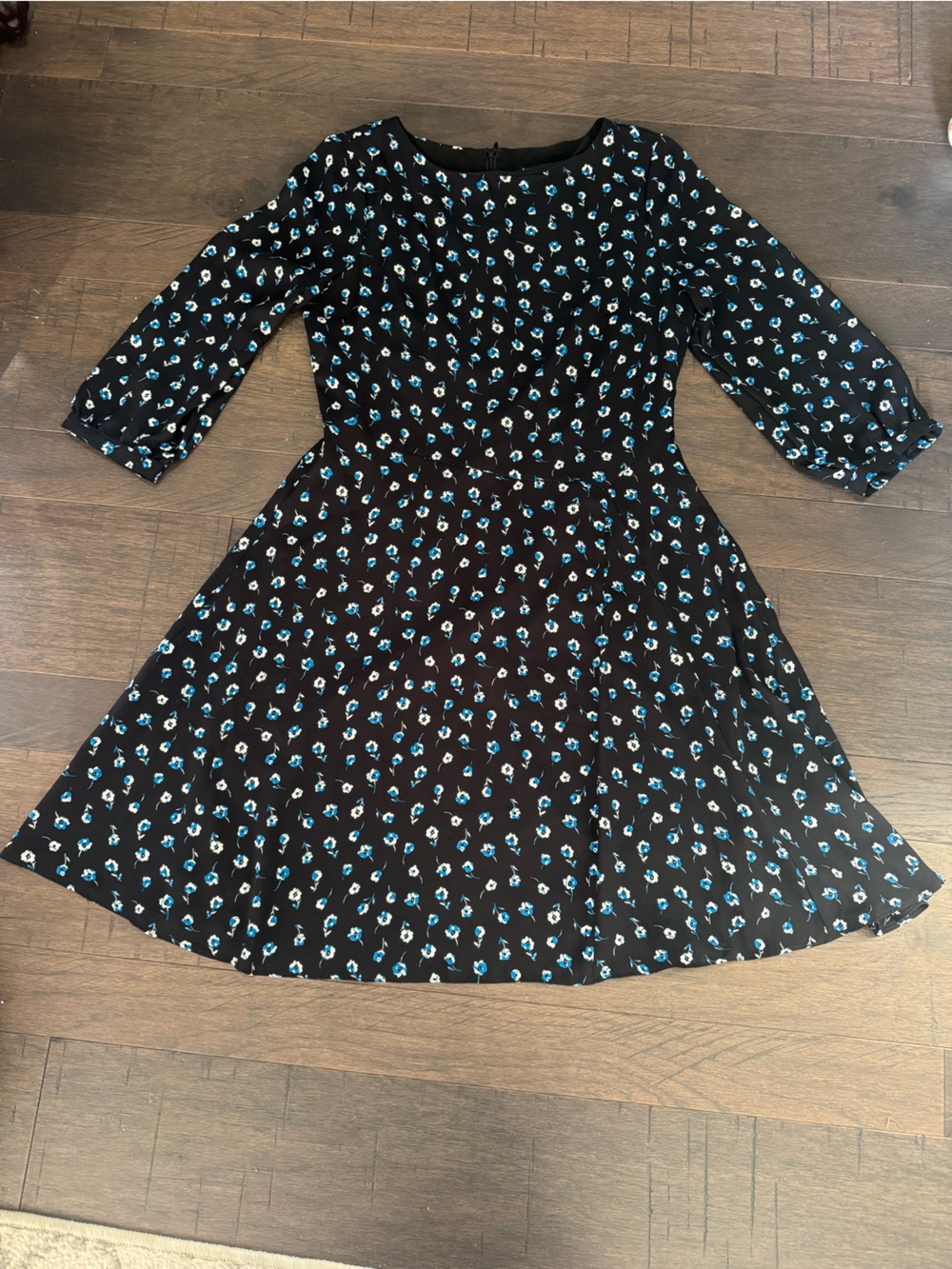 Banana Republic black dress with blue and white flowers